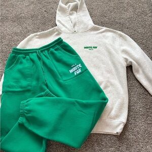 White Fox Boutique Green and White Hoodie and Sweatpants Set